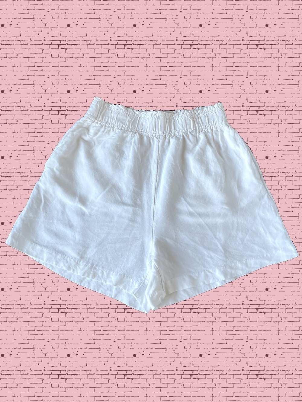 White Ivory Linen Shorts Pull On Paperbag Elastic-Waist Coastal Grandma H&M Sz M